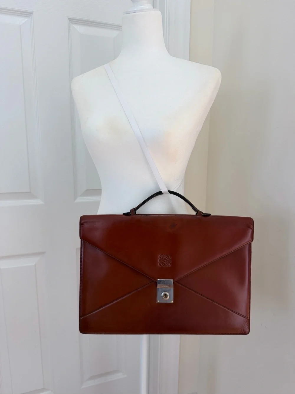 Authentic Loewe Anagram Day Promatico Business Bag Leather Briefcase